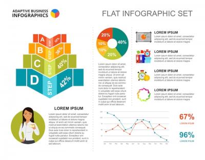 Business Percentage and Line Charts Template for Presentation – Free Download