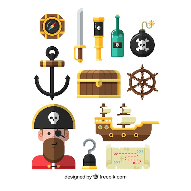 Fantastic Pirate Elements in Flat Design – Free Download