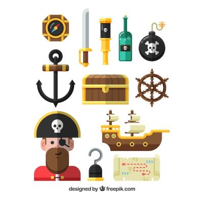 Fantastic Pirate Elements in Flat Design – Free Download