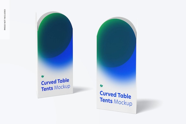 Curved Top Table Tents Mockup, Perspective – Free Download