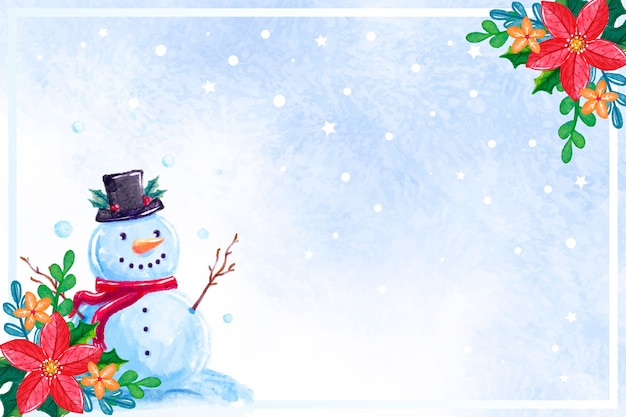 Watercolor Christmas Background Featuring a Snowman – Free Download