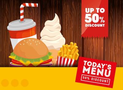 Fast Food Menu Banner with 50% Discount – Free Download