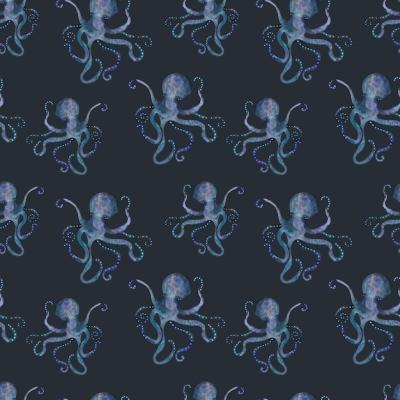 Watercolor Illustration of Blue Octopus Seamless Pattern – Free Download