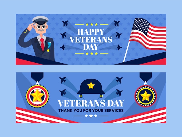 Flat Veterans Day Horizontal Banner Template – Free Download