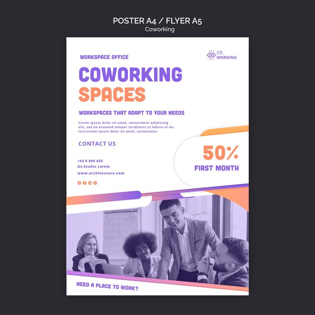 Vertical Poster Template for Coworking Space – Free Download