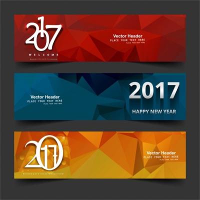 Three Polygonal Banners for New Year – Free to Download