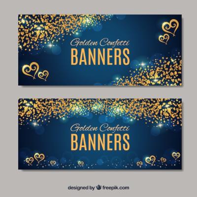 Blue Luxurious Banners with Golden Confetti – Free Download