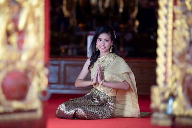 Beautiful Thai Woman in Traditional Dress at a Thai Temple – Free Stock Photo, Download for Free