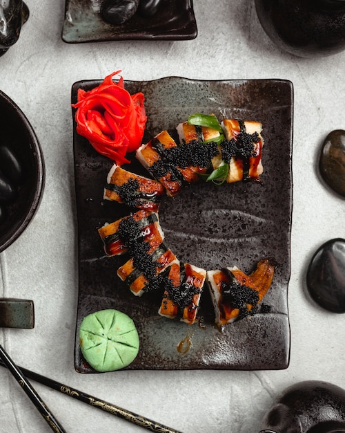 Fresh Sushi with Black Caviar, Ginger, and Wasabi – Free to Download