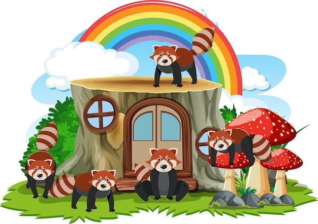 Red Panda Group at Stump House – Free Stock Photo for Download