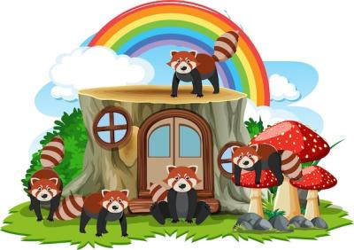 Red Panda Group at Stump House – Free Stock Photo for Download