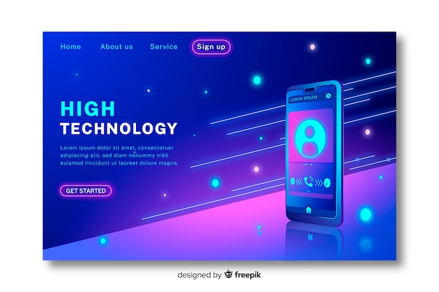 Smartphone Neon Landing Page Vector Template â Free Download