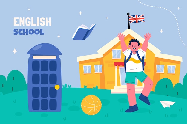 Flat Design English School Illustration for Free Download