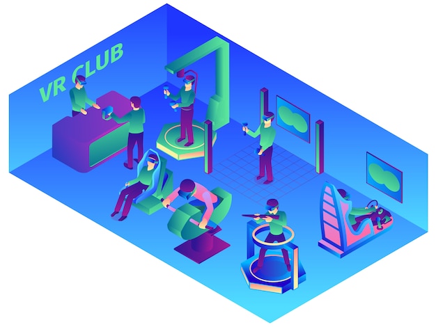 Isometric Virtual Reality Composition Featuring VR Computer Club and Devices – Free Download