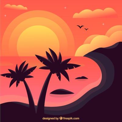 Modern Summer Background Featuring Palm Trees at Sunset – Free Download