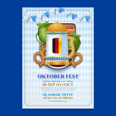 Realistic Vertical Poster Template for Oktoberfest Beer Festival Celebration – Free Download