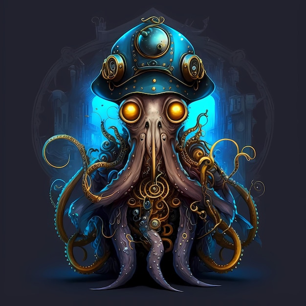 Octopus Monster Illustration in Steampunk Style – Free Download