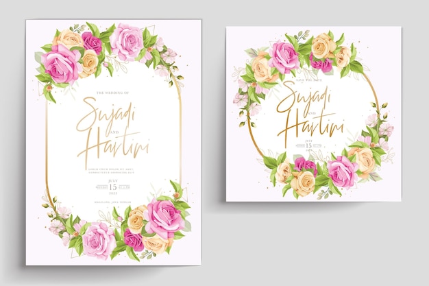 Beautiful Floral Roses Wedding Invitation Card Set – Free Download