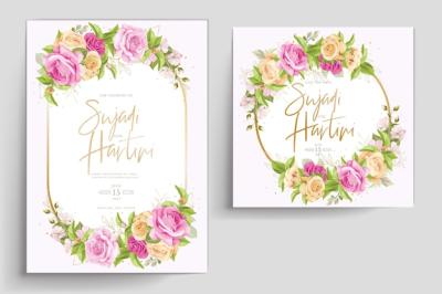 Beautiful Floral Roses Wedding Invitation Card Set – Free Download