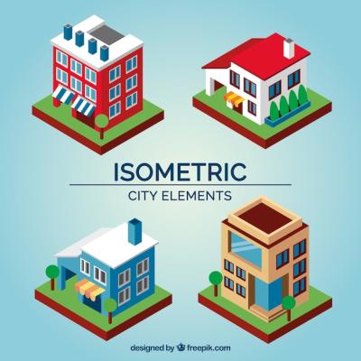 Isometric Design of Various Buildings – Free Stock Photo for Download