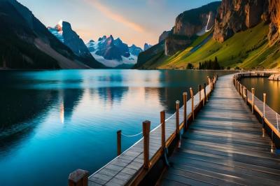 A Wooden Pier Surrounded by Majestic Mountains – Free Download