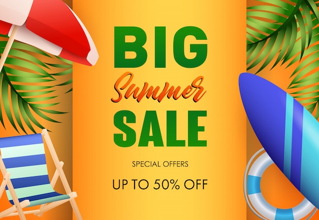 Big Summer Sale Poster Design Featuring a Sun Umbrella – Free Download