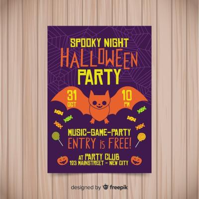 Halloween Party Flyer with Bat Template – Free Download