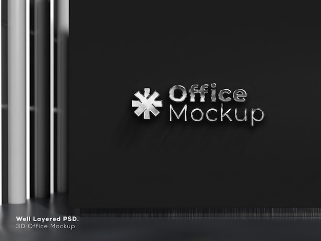 3D Office Logo Mockup Template – Silver Style, Free to Download