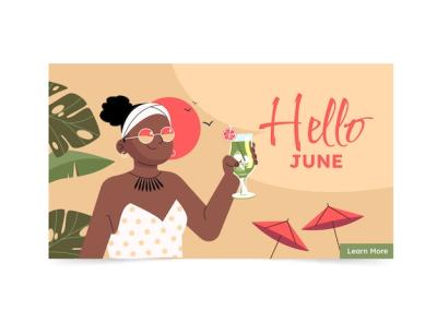 Hand Drawn Flat Hello June Banner – Free Download