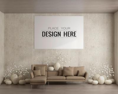 Living Room Mockup Featuring Wall Art and Picture Frames – Free Download