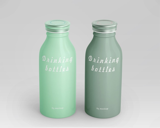 Green Bottles Mockup PSD for Drinking – Free Download