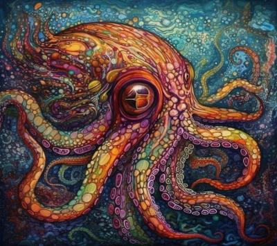 A Colorful Painting of an Octopus with a Gold Eye – Free to Download