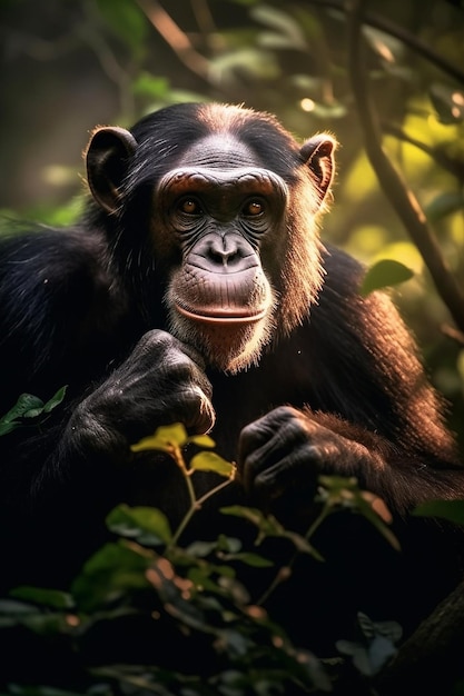 Chimpanzee Feeding in the Forest – Free Stock Photo Download