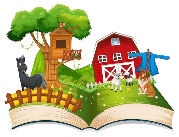 Open Book Farm Theme on White Background – Free Download