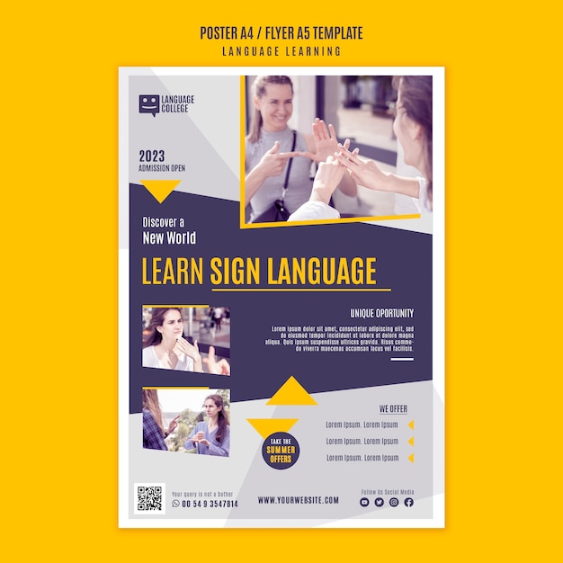 Flat Design Learning Language Poster Template – Free Download