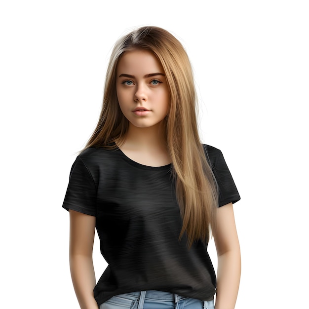 Beautiful Young Girl in Black T-Shirt Isolated on White Background – Free Stock Photo, Download for Free