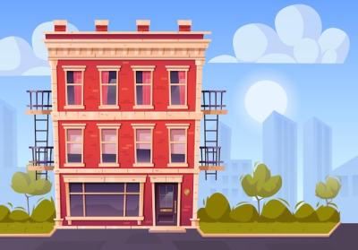 Old Brick House with Fire Escape on City Street – Free Download