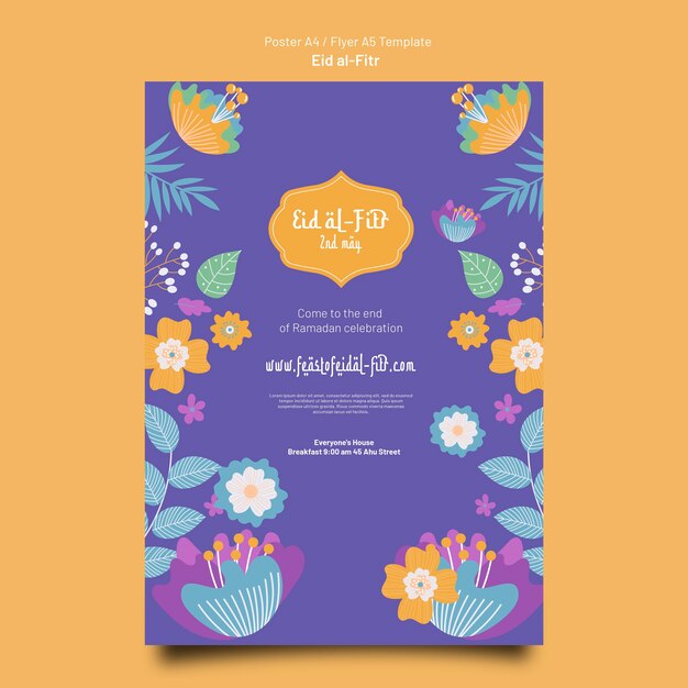 Flat Design Eid Al-Fitr Poster Template – Free Download