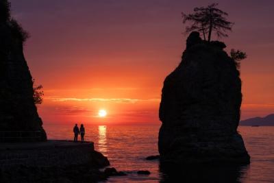 Stunning Sunset Over Seawall with People Holding Hands – Free Stock Photo, Download Free