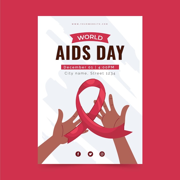 Hand Drawn Flat World Aids Day Vertical Poster Template – Free Download