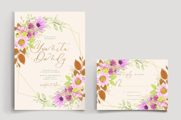 Wedding Invitation Card Design with Rose and Floral Leaves – Free Download