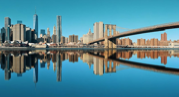 Manhattan Financial District Skyscrapers and Brooklyn Bridge Reflections – Free Download