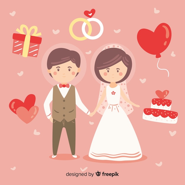 Hand Drawn Wedding Couple with Ornaments – Free Stock Photo Download