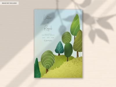 Hand Drawn Greenery Landscape Invitation Card Template – Free Download