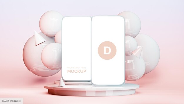 Modern App Mobile Mockup on Podium with Bubble Abstract Background – Free to Download