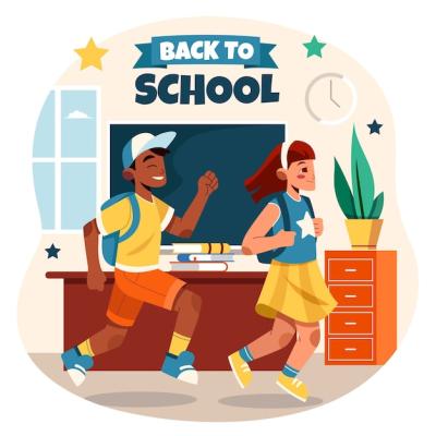 Flat Back to School Illustration Featuring Students in Classroom – Free to Download