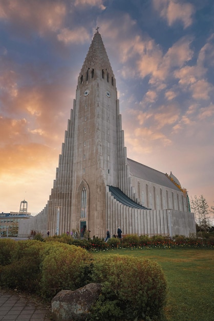 Hallgrimskirkja Church at Sunset with Dramatic Sky in Reykjavik, Iceland – Free Download