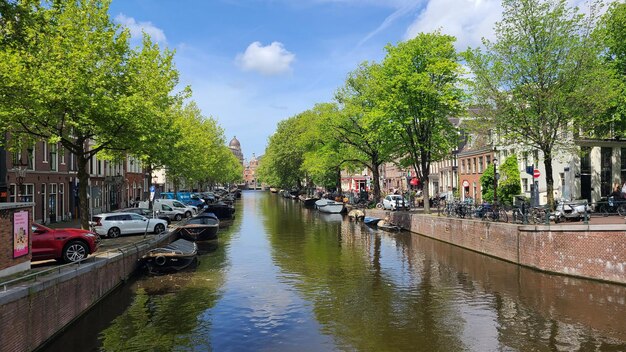 Scenic Canal Surrounded by Trees Against a Beautiful Sky – Free Download