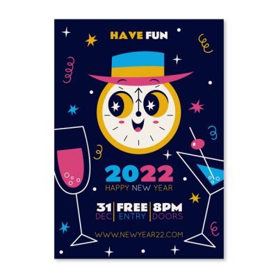 Hand Drawn Flat New Year Vertical Poster Template – Free Download