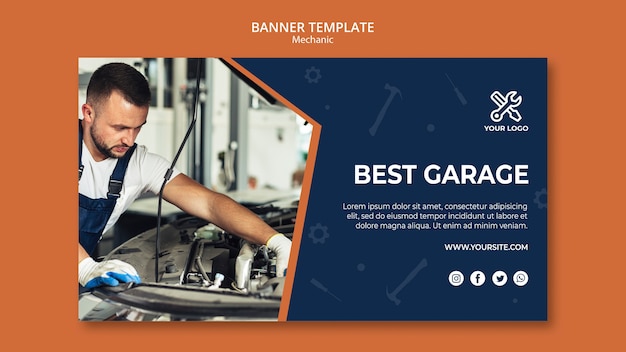 Template for Banner Featuring Mechanic Repairing Car – Free to Download